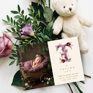 Dreamy Bunny T Initial Gold Glitter Newborn Announcement