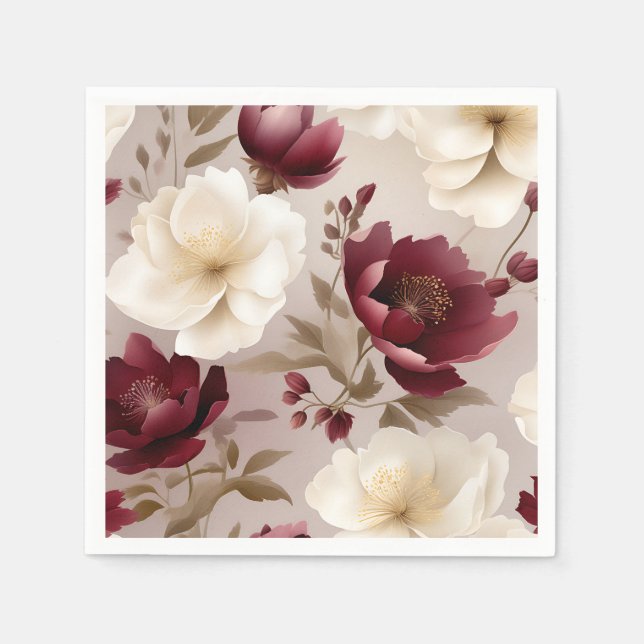 Dreamy Burgundy Flowers Napkin (Front)