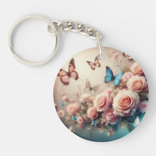 Dreamy Butterflies and roses Key Ring