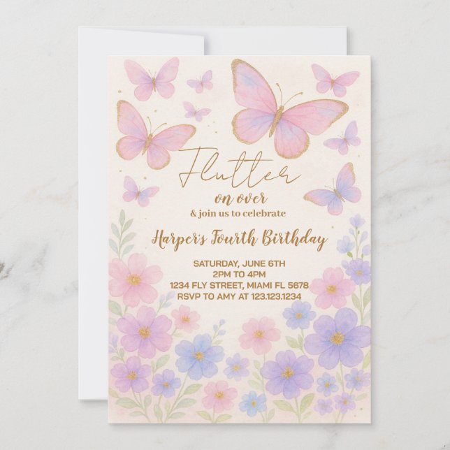 Dreamy Butterfly Birthday Invitation (Front)