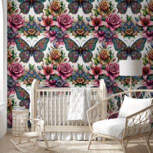 Dreamy Butterfly & Floral Elegance Wallpaper