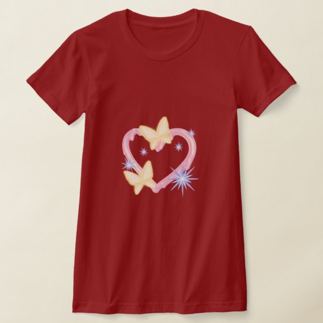 Dreamy Butterfly & Heart Aesthetic Graphic Tee (Laydown)
