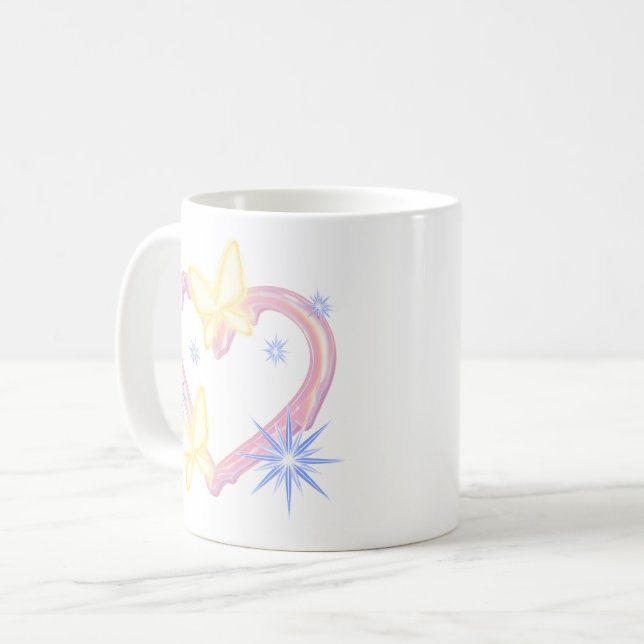 Dreamy Butterfly Sparkle" Mug with a whimsical des (Front Left)