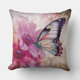 Dreamy Butterfly with Pink Flowers Cushion