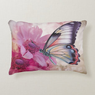 Dreamy Butterfly with Pink Flowers Decorative Cushion