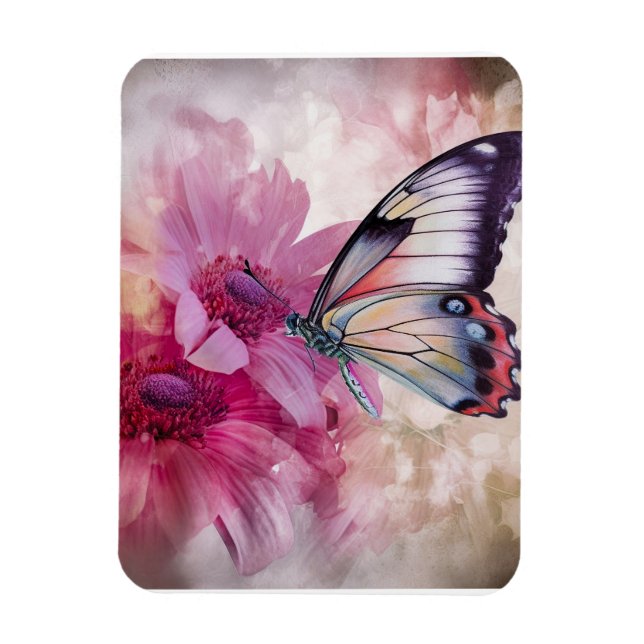 Dreamy Butterfly with Pink Flowers  Magnet (Vertical)