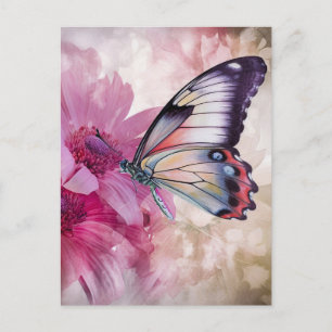 Dreamy Butterfly with Pink Flowers  Postcard