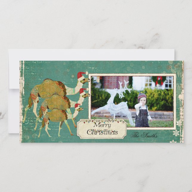 Dreamy Camels Christmas Photo Card (Front)