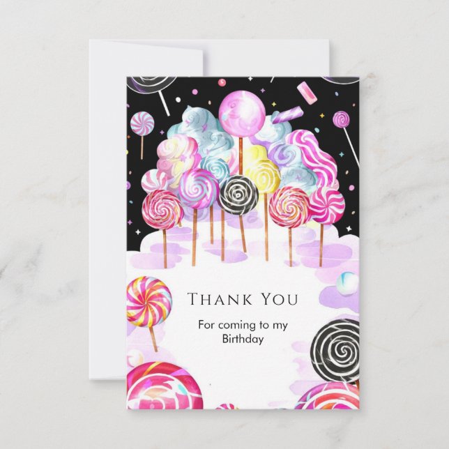 Dreamy Candyland Birthday Thank You Card (Front)