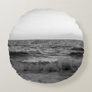Dreamy Capri Ocean Sunset View 2 -BW Round Cushion