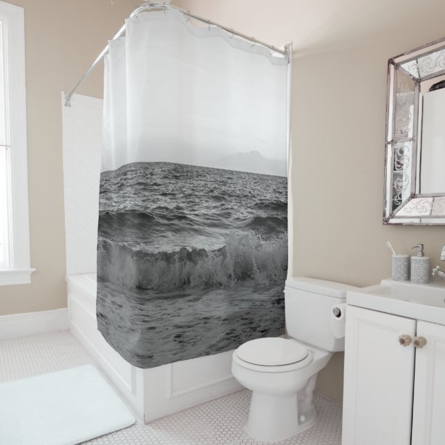 Dreamy Capri Ocean Sunset View 2 -BW Shower Curtain (In Situ)