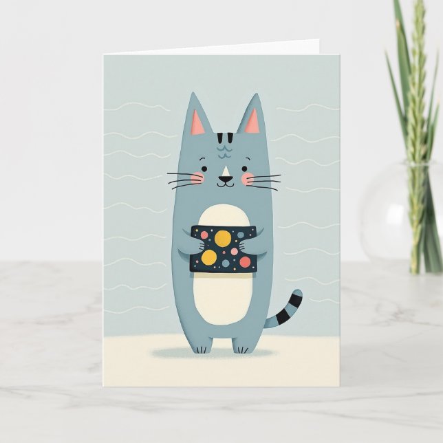 Dreamy Cat Art Birthday Card (Front)
