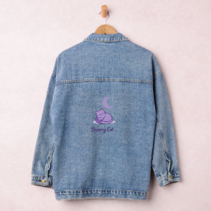 Dreamy Cat Denim Jacket   Cute Purple Cat Moon 