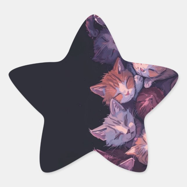Dreamy Cat Nap – Wholesome Kitten Illustration Star Sticker (Front)