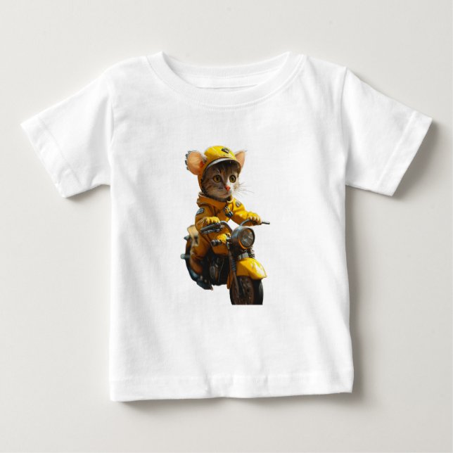 Dreamy Cat Riding a Bike Baby T-Shirt (Front)