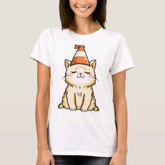 Dreamy Cat with Traffic Cone Hat T-Shirt