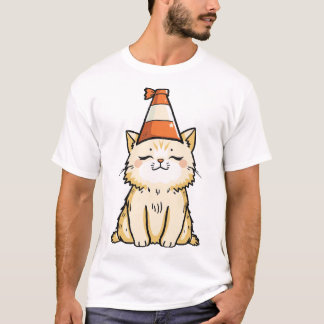 Dreamy Cat with Traffic Cone Hat T-Shirt