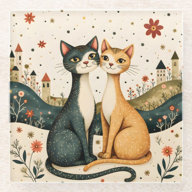 Dreamy Cats Glass Coaster (Front)