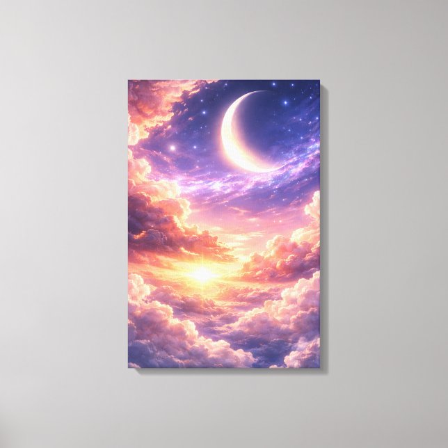 Dreamy Celestial Sky with Moon and Clouds Canvas Print (Front)