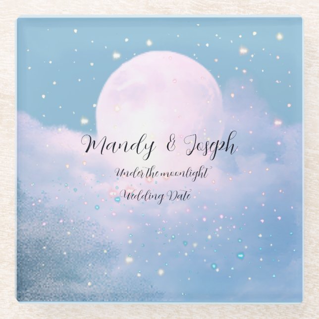 Dreamy celestial wedding bathed in moonlight glass coaster (Front)