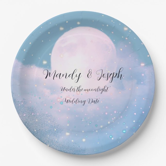 Dreamy celestial wedding bathed in moonlight paper plate (Front)