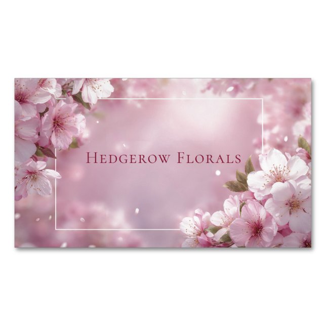 Dreamy Cherry Blossom Bokeh & Petals Magnetic Business Card (Front)
