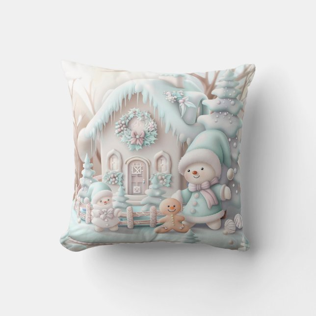 Dreamy Christmas Gingerbread House Throw Pillow (Front)
