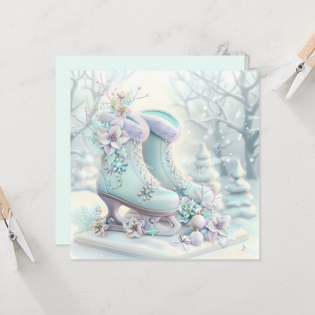 Dreamy Christmas Ice Skates Greeting Card (Front/Back In Situ)