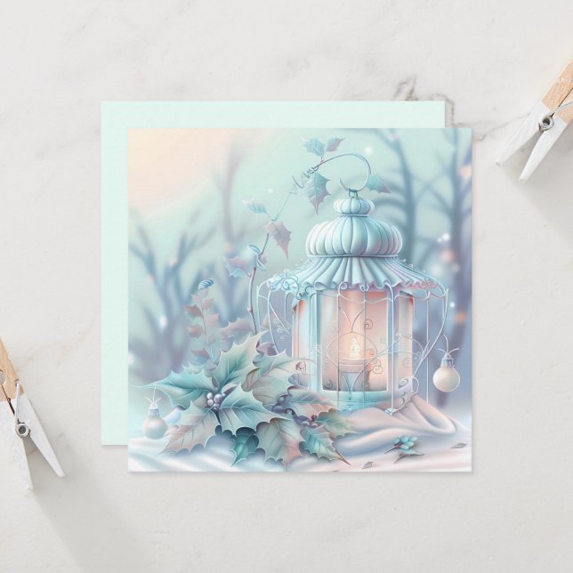 Dreamy Christmas Lantern Greeting Card (Front/Back In Situ)