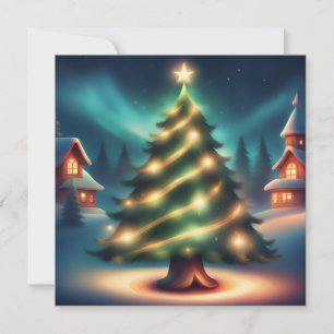 Dreamy Christmas Tree and Northern Lights Holiday Card