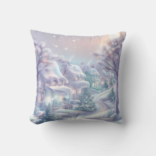 Dreamy Christmas Village Throw Pillow