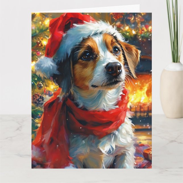 Dreamy Christmas Watercolor of Beagle Puppy Card (Front)