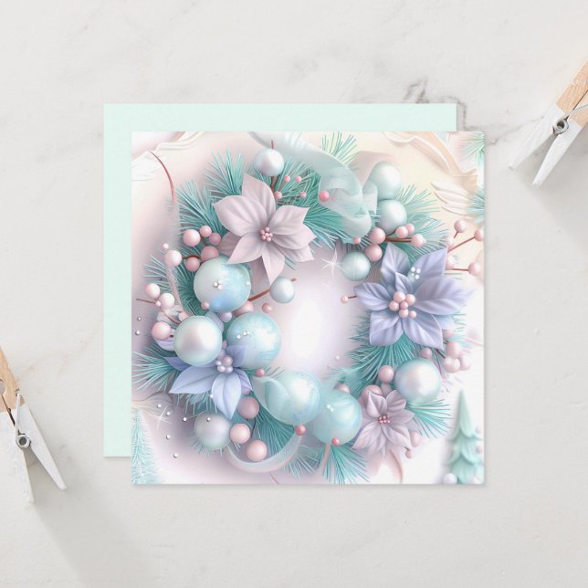 Dreamy Christmas Wreath Greeting Card (Front/Back In Situ)