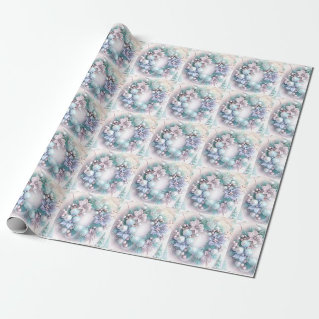 Dreamy Christmas Wreath Wrapping Paper (Unrolled)
