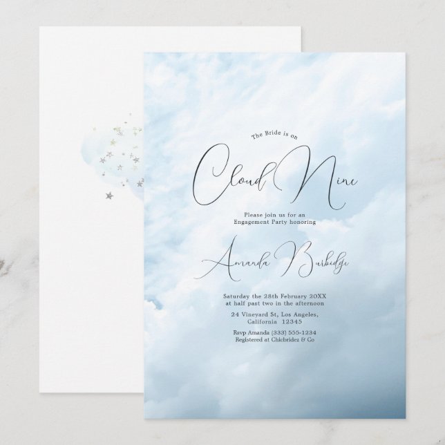 Dreamy Cloud 9 Engagement Party Invitation (Front/Back)