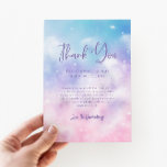 Dreamy Cloud Nine Girl Baby Shower Thank You Card<br><div class="desc">Dreamy and boho cloud nine theme baby shower thank you template card featuring watercolor illustration of pink and purple sky with stars and clouds.</div>