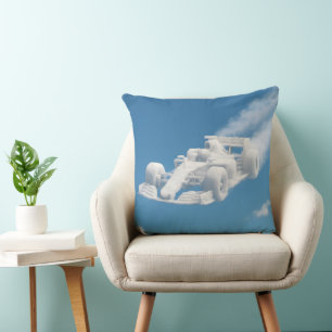Dreamy cloud racer, surreal F1 racecar sky art ath Cushion