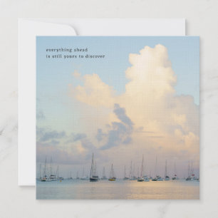 Dreamy clouds and boats, ocean aesthetic greeting card