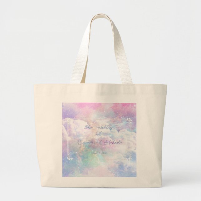Dreamy Clouds and Stars Wedding  Large Tote Bag (Front)