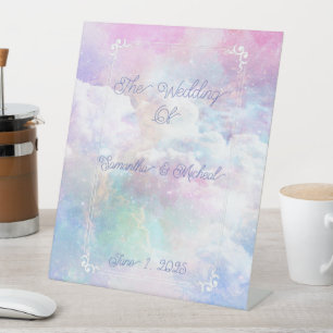 Dreamy Clouds and Stars Wedding Pedestal Sign