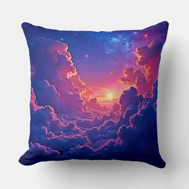 Dreamy Clouds: Celestial Sunset Magic Art Cushion (Front)