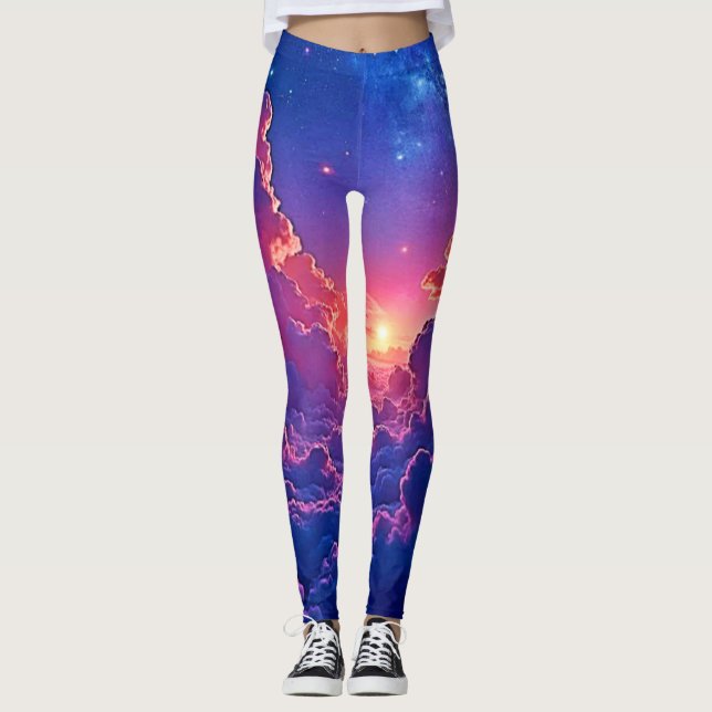Dreamy Clouds: Celestial Sunset Magic Art Leggings (Front)