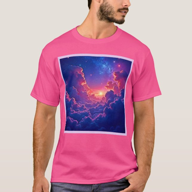 Dreamy Clouds: Celestial Sunset Magic Art T-Shirt (Front)