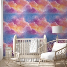 Dreamy Clouds Vibrant Pink Blue Sky Nursery
