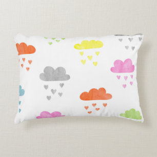 Dreamy Clouds: Watercolor Heart Rain Decorative Cushion