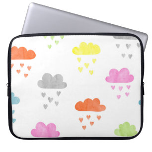 Dreamy Clouds: Watercolor Heart Rain Laptop Sleeve