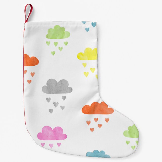 Dreamy Clouds: Watercolor Heart Rain Small Christmas Stocking (Front)