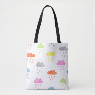 Dreamy Clouds: Watercolor Heart Rain Tote Bag