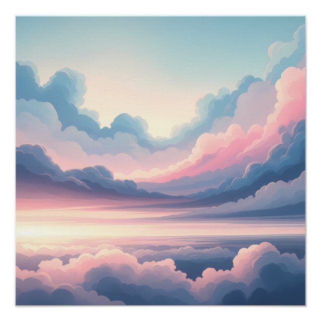 Dreamy Cloudscape Horizon | Soft Pink and Blue Sky Poster (Front)