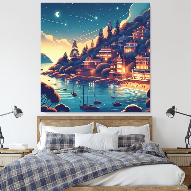 Dreamy Coastal Night Canvas Print (Insitu(Bedroom))
